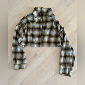 Yellow and black plaid cropped button down